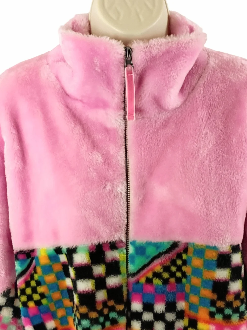 UGG Women's Plush Colorblock Jacket in Pink & Green with Multicolor Print